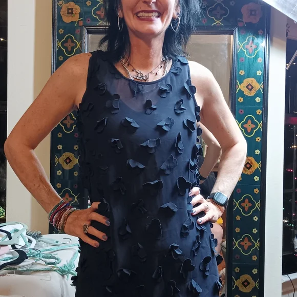 NIC+ZOE Elegant Navy Textured Midi Dress - Picture 1 of 5